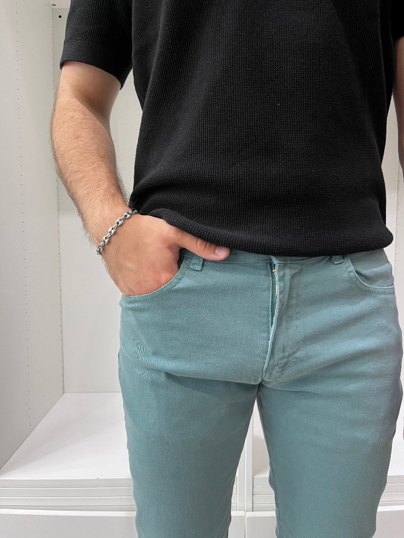 Jean slim en toile - Bleu Amazonite - image 2