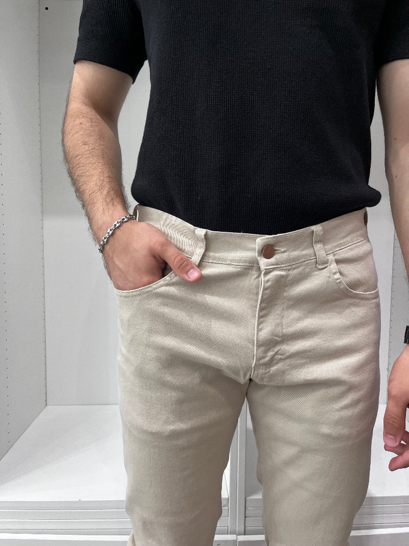 Jean slim en toile - Sable - image 2
