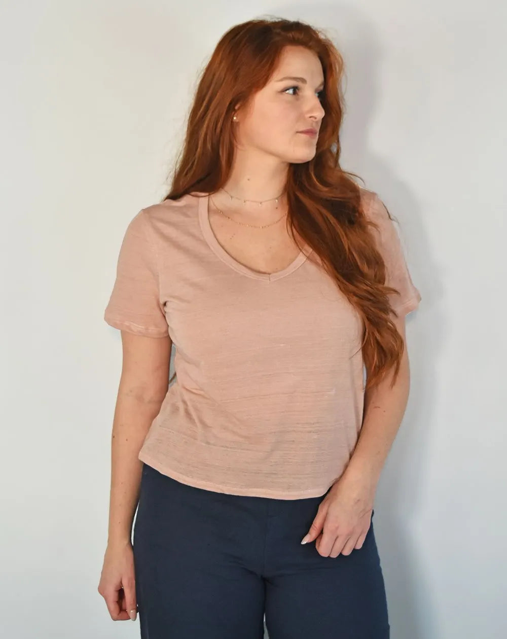 T-shirt - ZESI COL V MANCHES COURTES - Rose - image 1