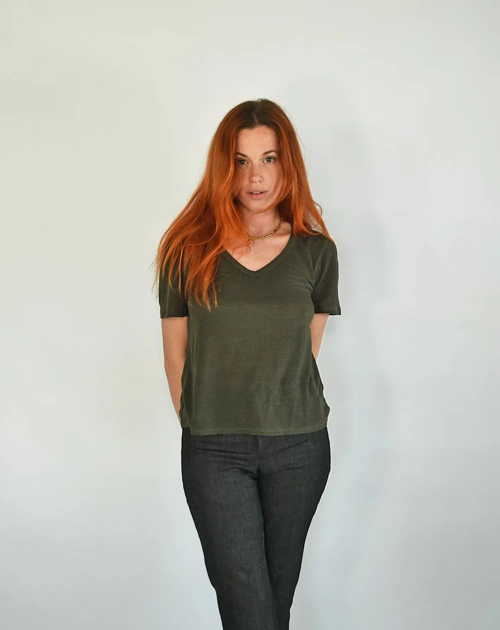 T-shirt - ZESI COL V MANCHES COURTES - Kaki - image 3